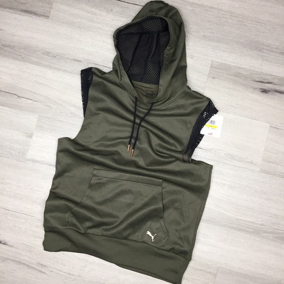 NWT Puma Explosive Sleeveless Hoodie, Olive, Sz M - Picture 1 of 7